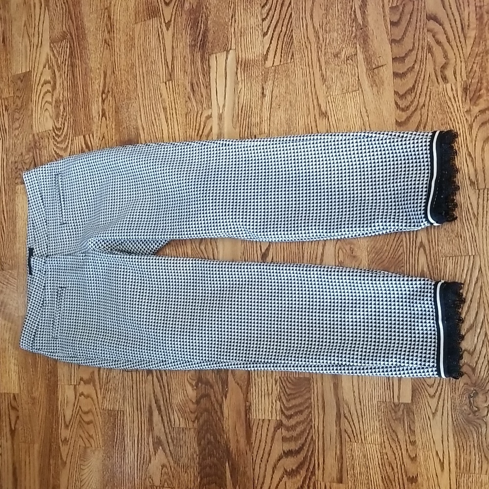 (4) Cambio Houndstooth Lace Hem Slim Straight Leg Business Office Maximalism